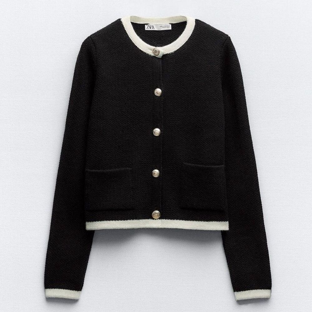 Zara Women's Black and Tan Cardigan